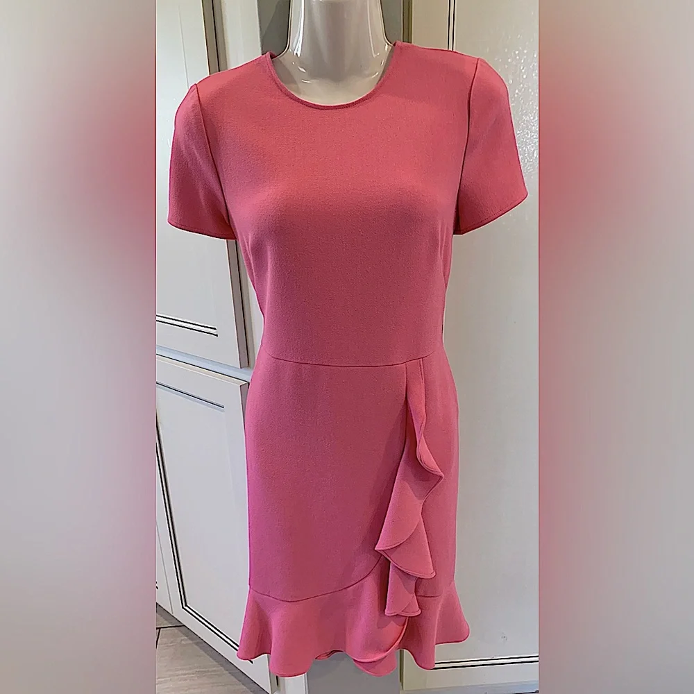 Shoshanna Pink Dress Cascading Ruffle Designer Boutique Career Spring Summer 4 S - Picture 6 of 6